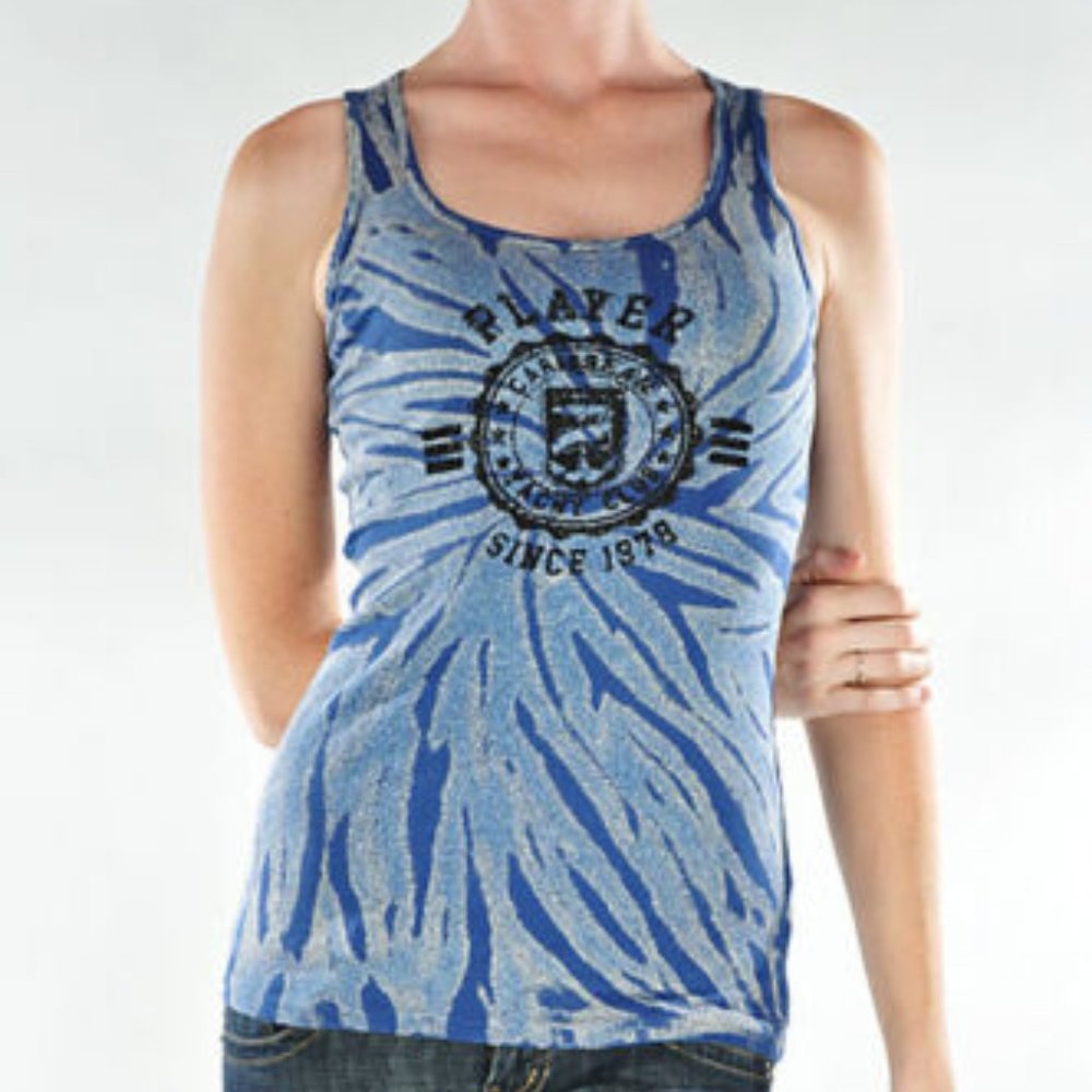 T Party Blue Caribbean Yacht Club Tank Top SZ S